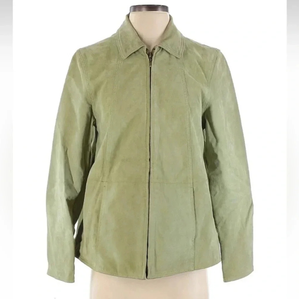 Coldwater Creek Women's 100% Suede Leather Jacket Size Petite Small Sage Green